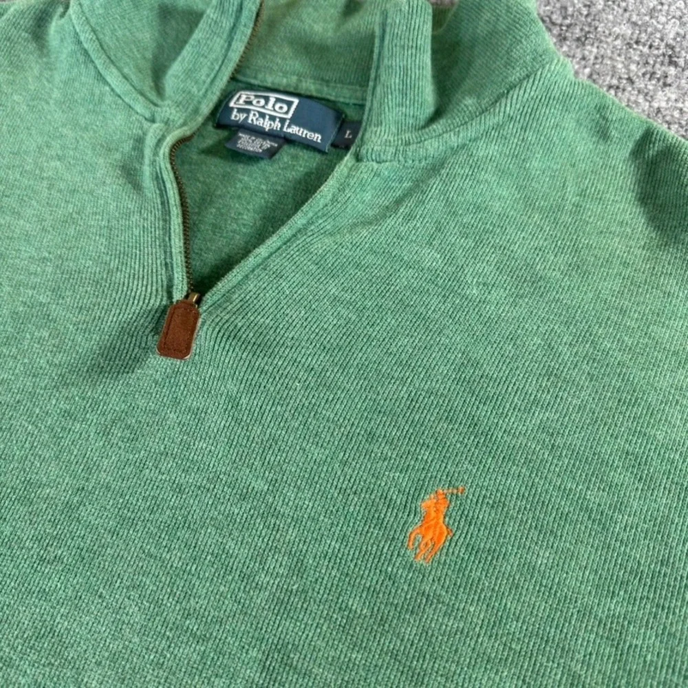 Polo Ralph Lauren Quarter Zip Pullover Mens L Cotton Rib Knit Green Classic L